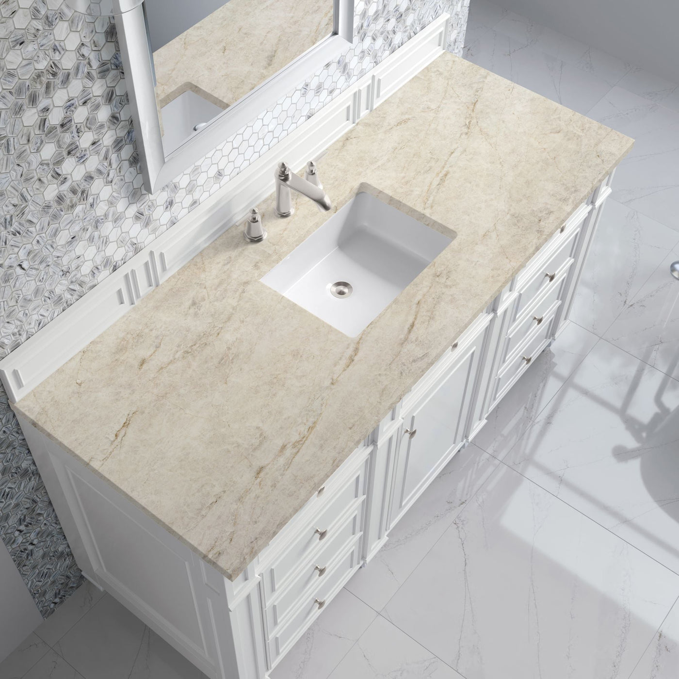 James Martin Bristol 60" Single Bathroom Vanity, Bright White with Tajnar countertop