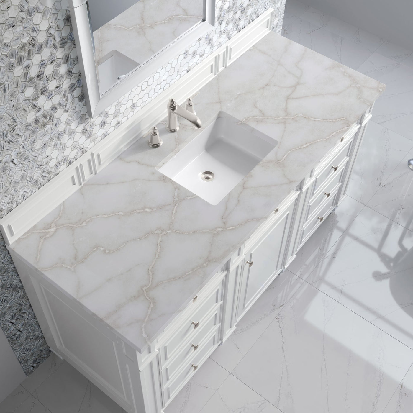 James Martin Bristol 60" Single Bathroom Vanity, Bright White with Victorian Silver countertop