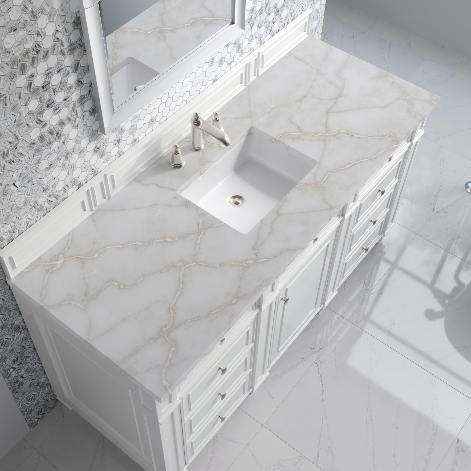 James Martin Bristol 60" Single Bathroom Vanity, Bright White with Victorian Silver countertop
