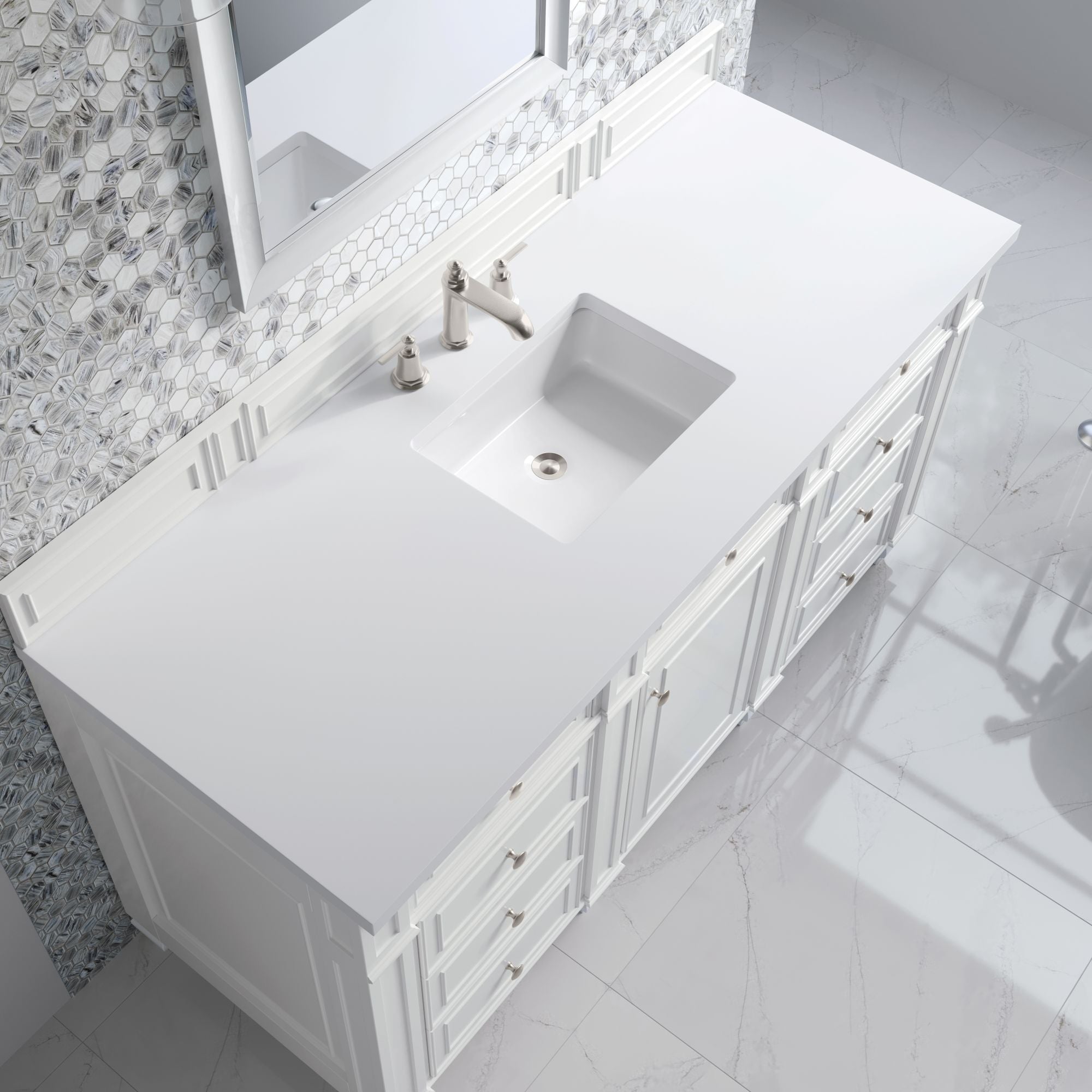 James Martin Bristol 60" Single Bathroom Vanity, Bright White with White Zeus countertop