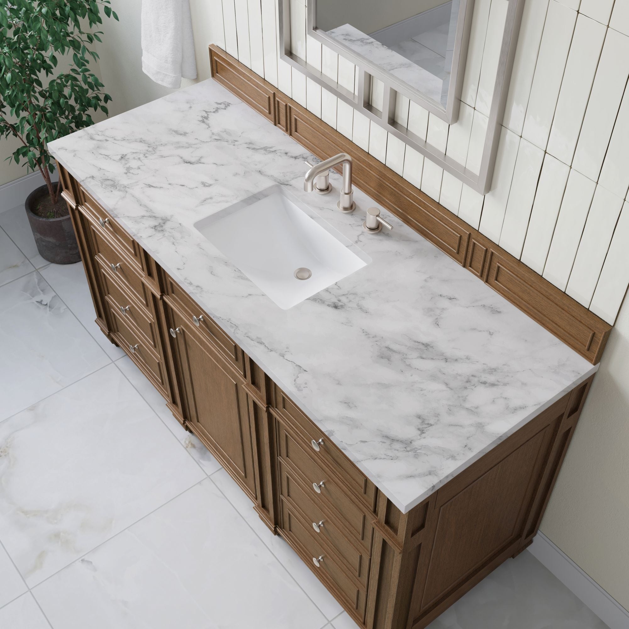 James Martin Bristol 60" Single Bathroom Vanity, Saddle Brown with Carrara White countertop