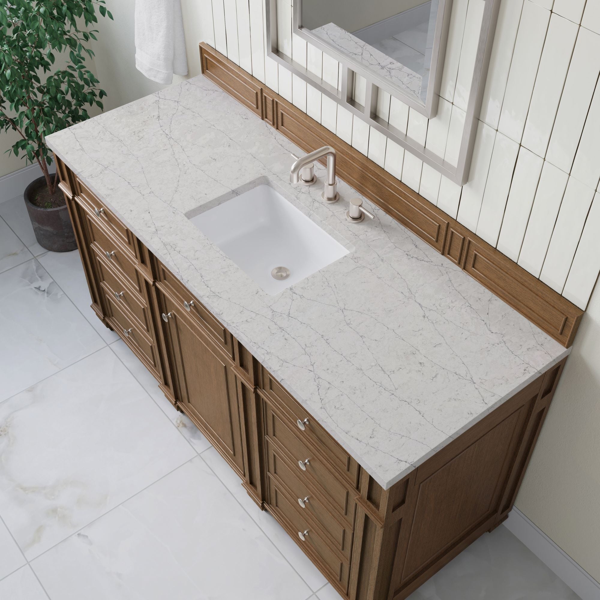 James Martin Bristol 60" Single Bathroom Vanity, Saddle Brown with Eternal Jasmine Pearl countertop