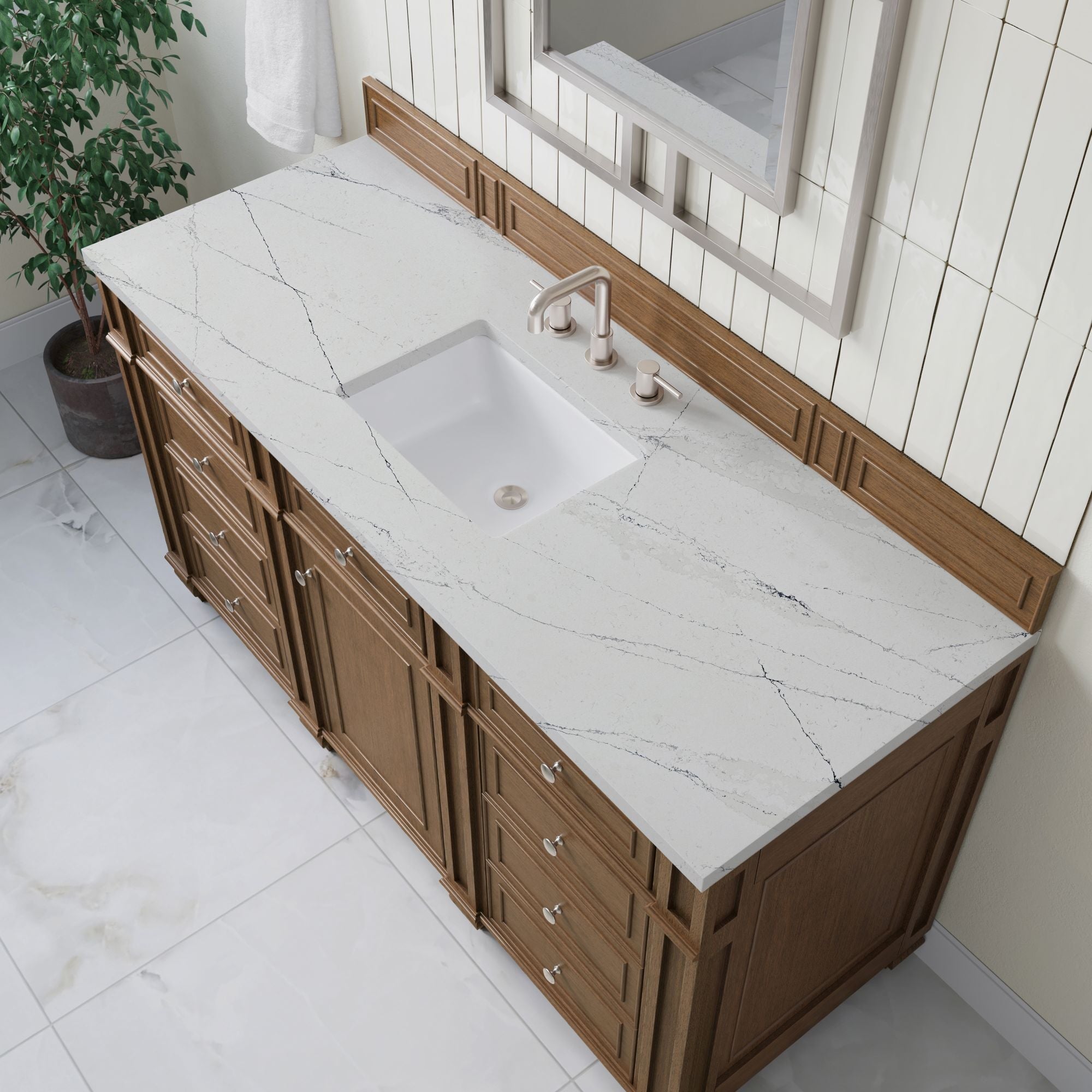 James Martin Bristol 60" Single Bathroom Vanity, Saddle Brown with Ethereal Noctis countertop