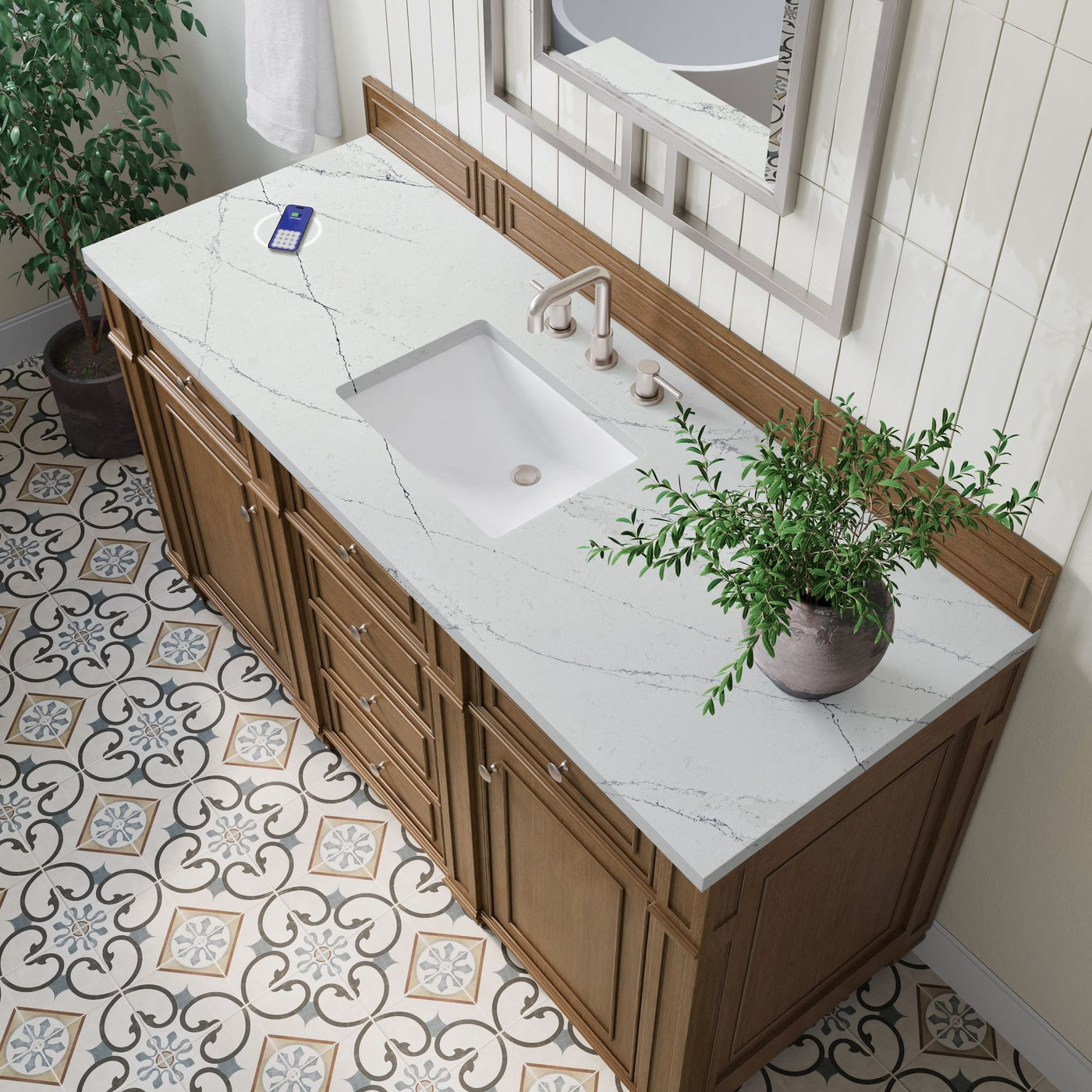 James Martin Bristol 60" Single Bathroom Vanity, Saddle Brown with Ethereal Noctis (FreePower) countertop