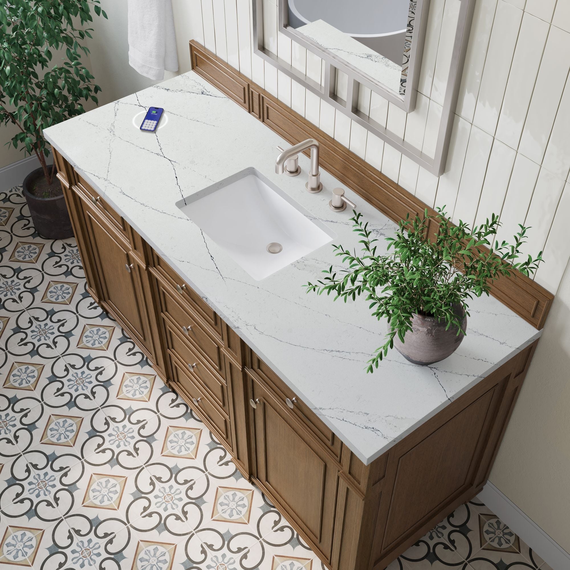 James Martin Bristol 60" Single Bathroom Vanity, Saddle Brown with Ethereal Noctis (FreePower) countertop