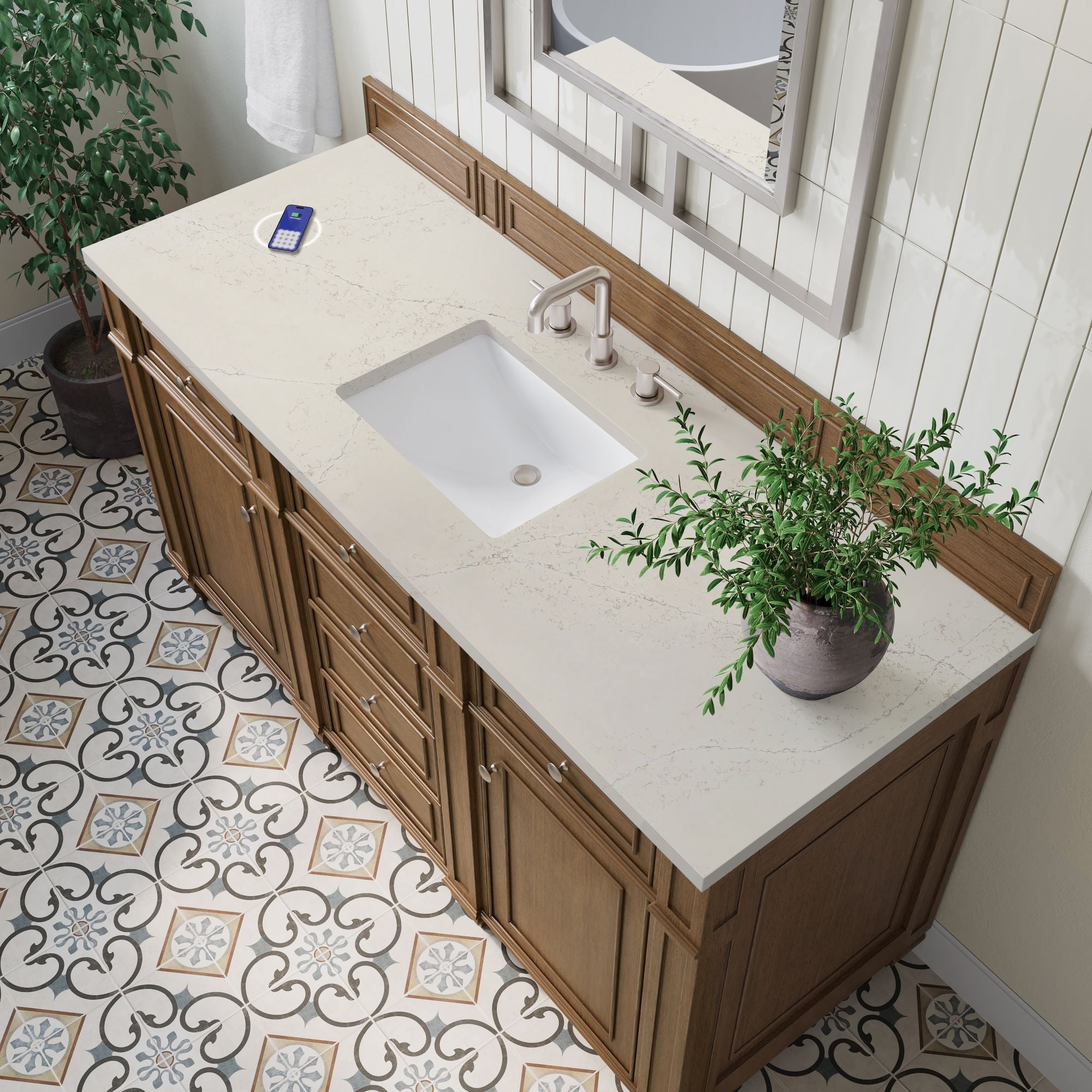 James Martin Bristol 60" Single Bathroom Vanity, Saddle Brown with Siberian (FreePower) countertop