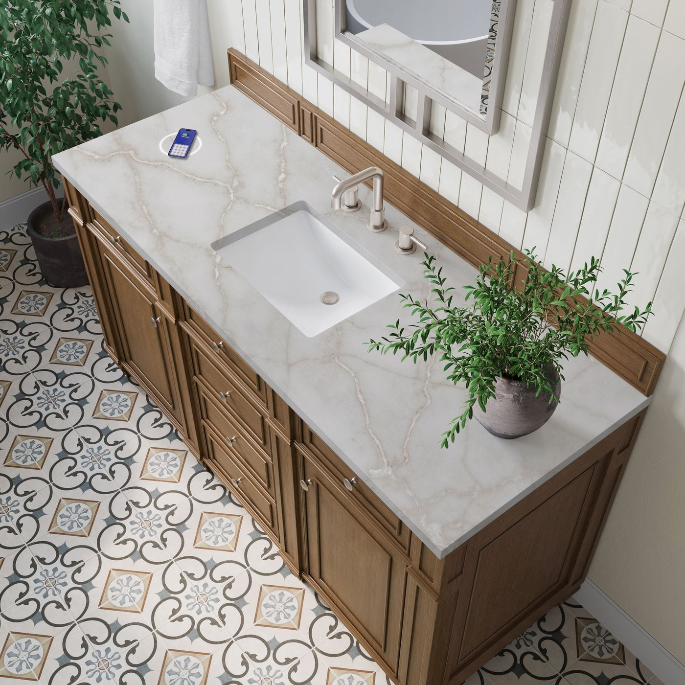 James Martin Bristol 60" Single Bathroom Vanity, Saddle Brown with Victorian Silver (FreePower) countertop