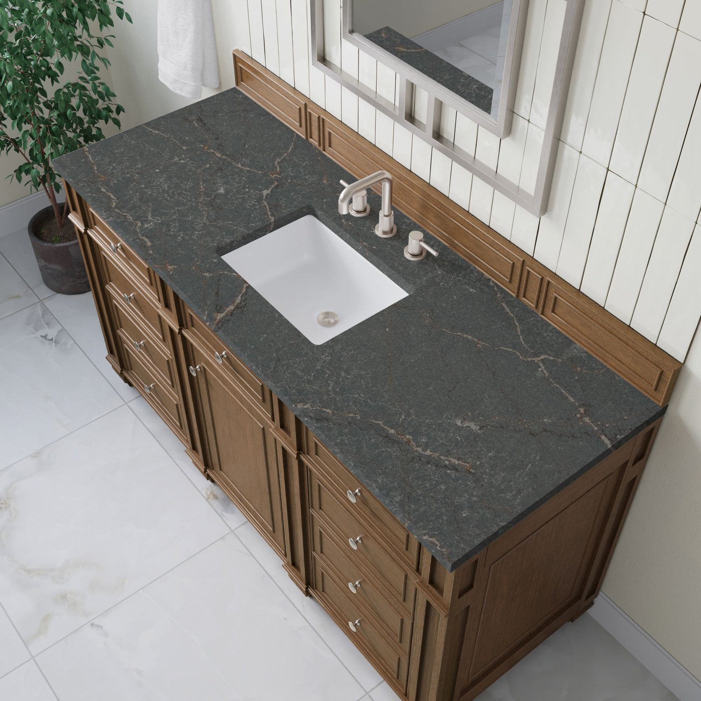 James Martin Bristol 60" Single Bathroom Vanity, Saddle Brown with Parisien Bleu countertop