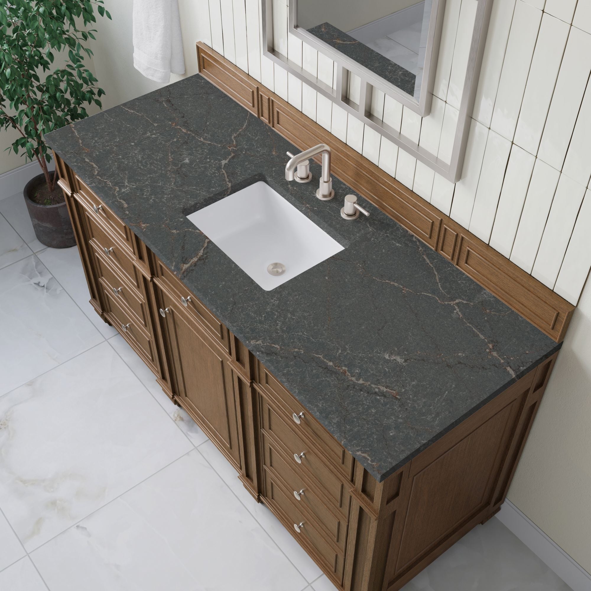 James Martin Bristol 60" Single Bathroom Vanity, Saddle Brown with Parisien Bleu countertop
