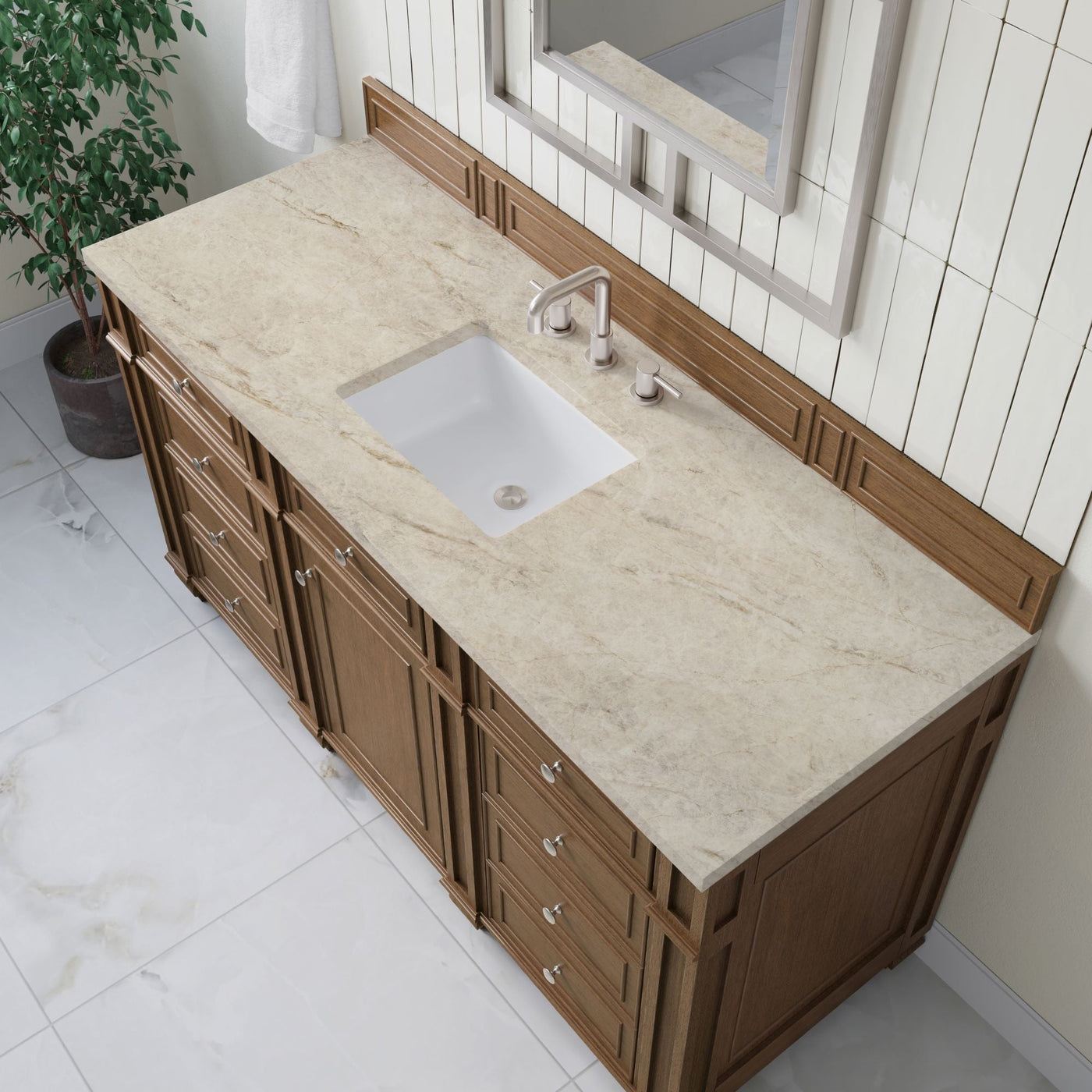 James Martin Bristol 60" Single Bathroom Vanity, Saddle Brown with Tajnar countertop