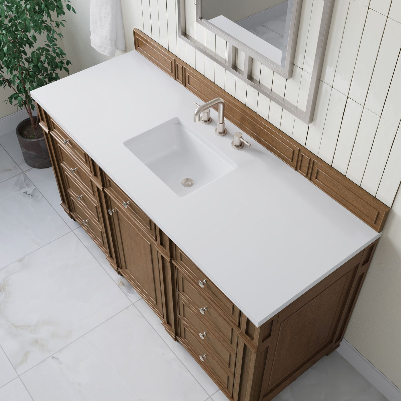James Martin Bristol 60" Single Bathroom Vanity, Saddle Brown with White Zeus countertop