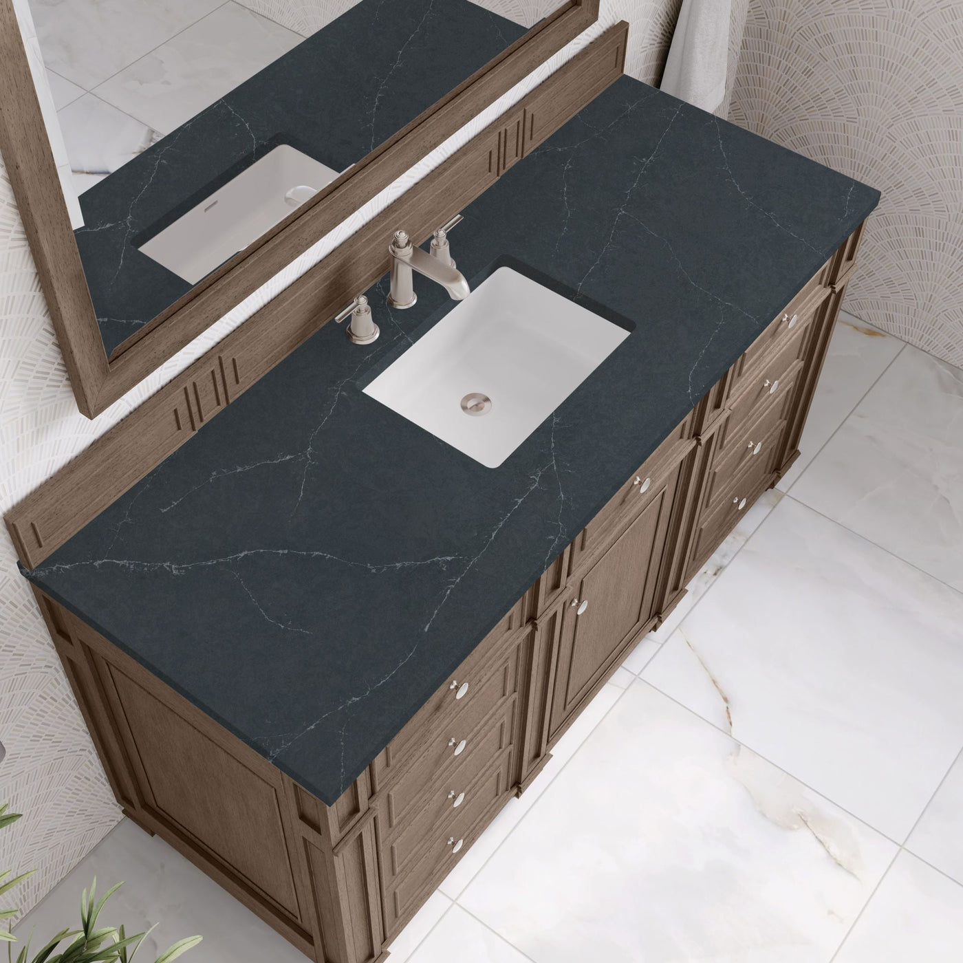James Martin Bristol 60" Single Bathroom Vanity, Whitewashed Walnut with Charcoal Soapstone countertop