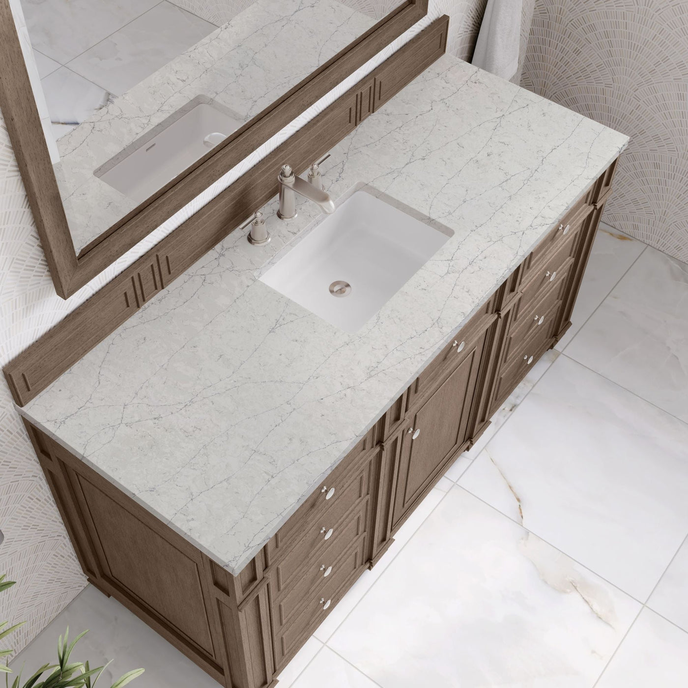 James Martin Bristol 60" Single Bathroom Vanity, Whitewashed Walnut with Eternal Jasmine Pearl countertop
