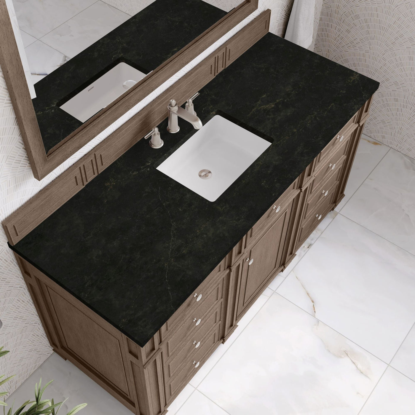 James Martin Bristol 60" Single Bathroom Vanity, Whitewashed Walnut with Phantome countertop