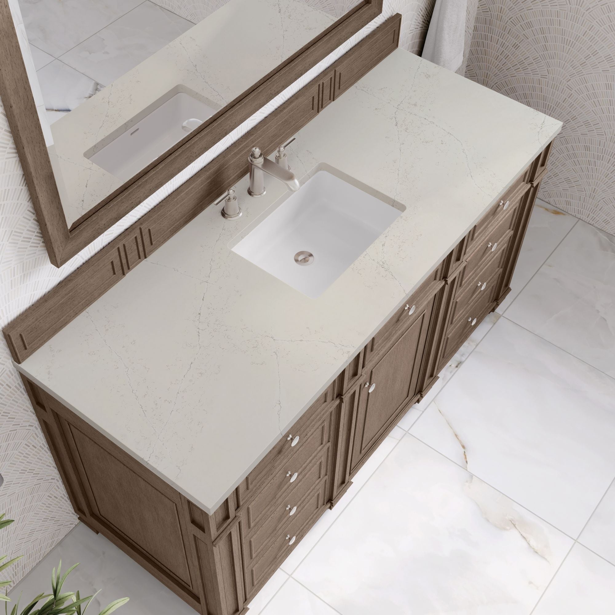 James Martin Bristol 60" Single Bathroom Vanity, Whitewashed Walnut with Siberian countertop