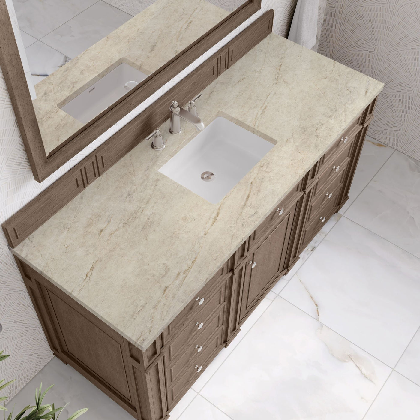 James Martin Bristol 60" Single Bathroom Vanity, Whitewashed Walnut with Tajnar countertop