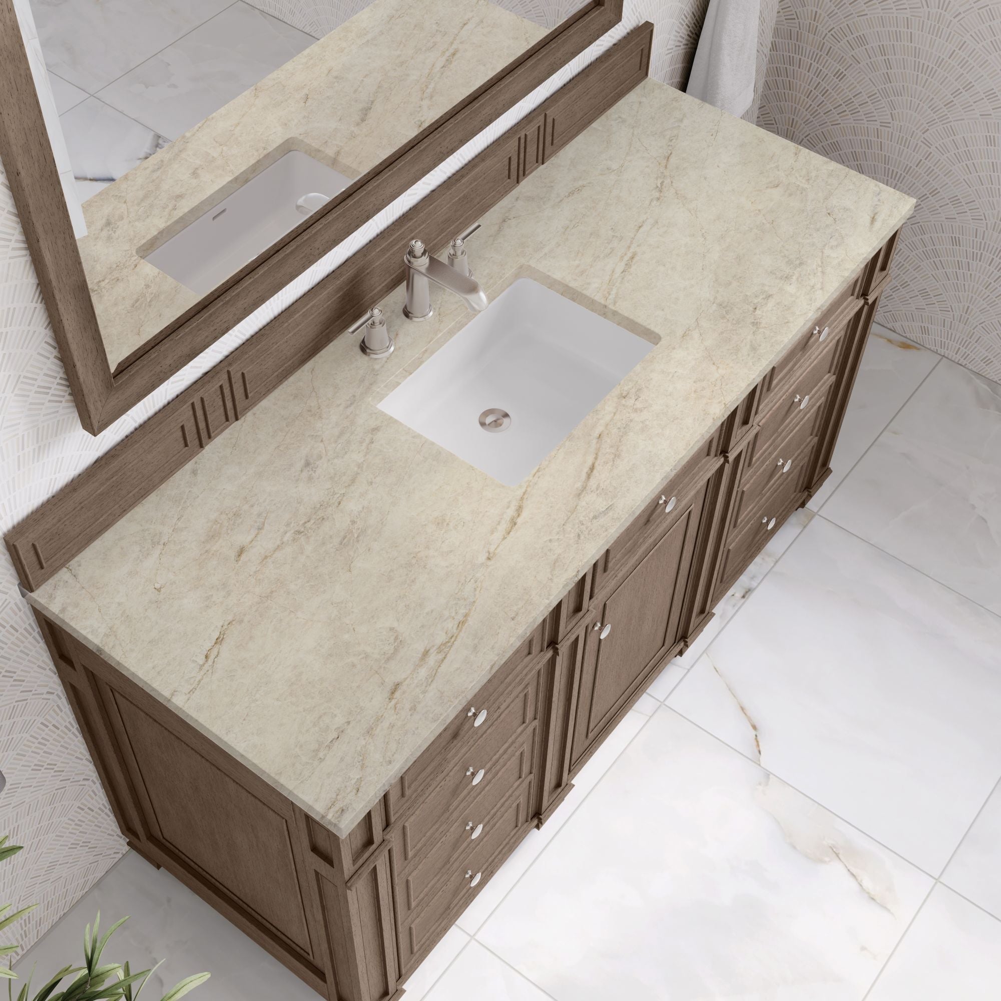 James Martin Bristol 60" Single Bathroom Vanity, Whitewashed Walnut with Tajnar countertop