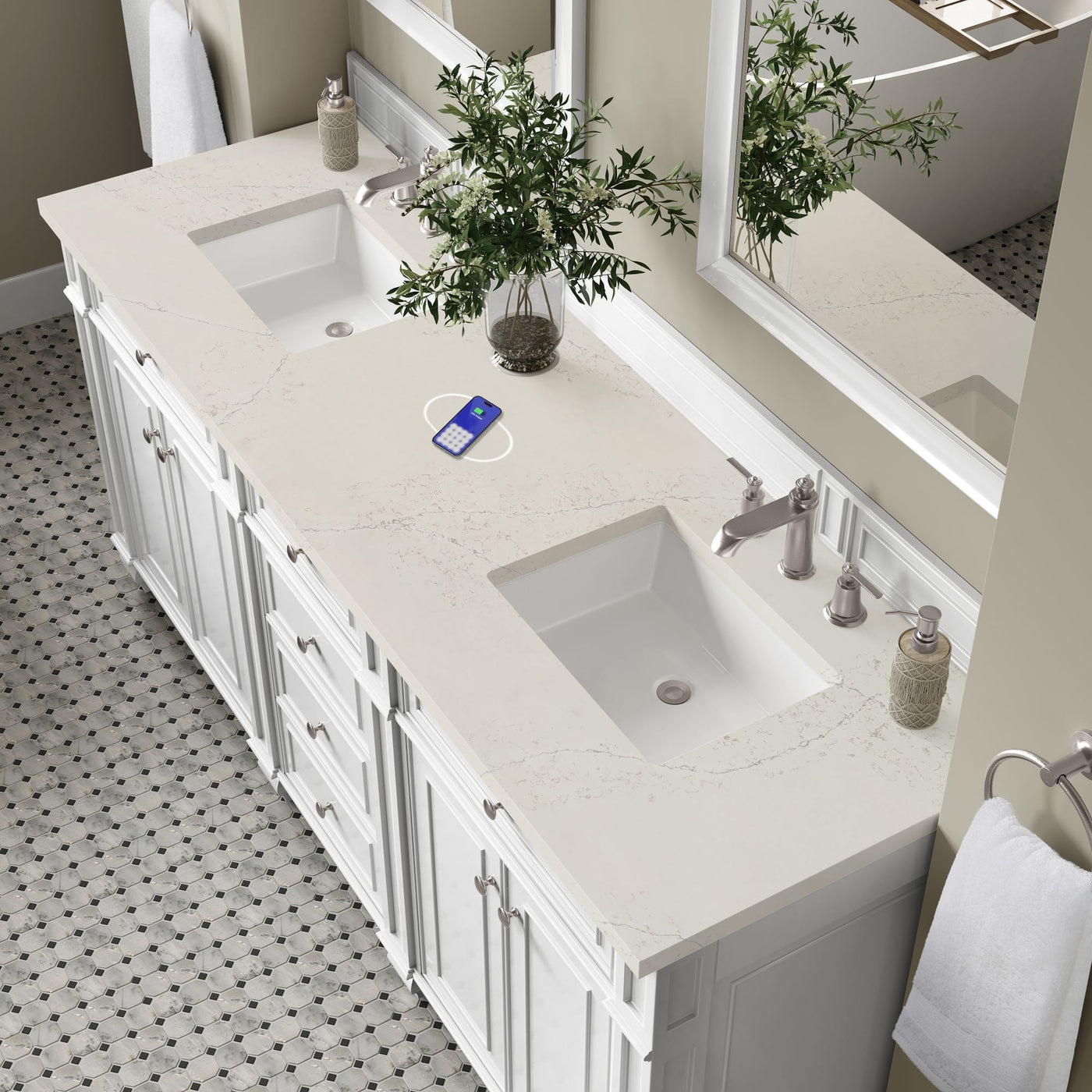 James Martin Bristol 72" Double Bathroom Vanity, Bright White with Siberian (FreePower) countertop