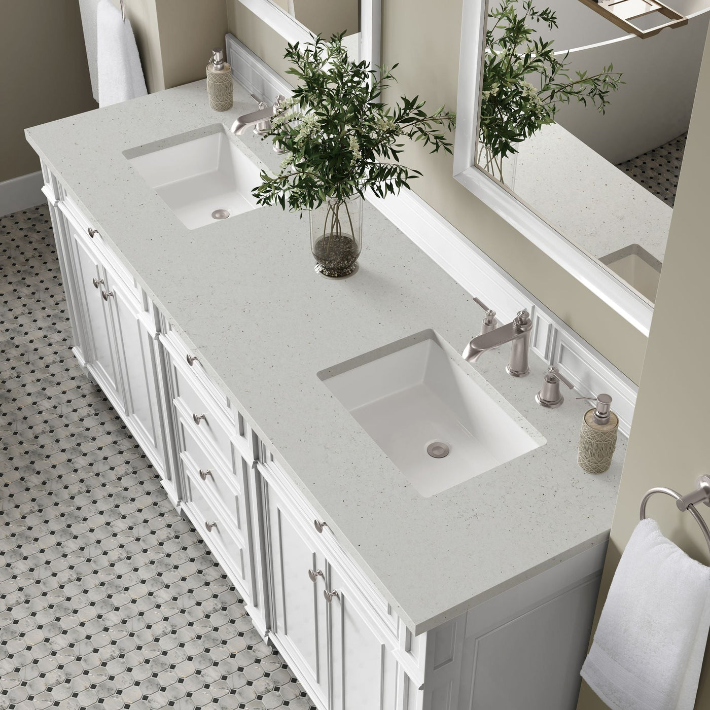 James Martin Bristol 72" Double Bathroom Vanity, Bright White with Lime Delight countertop