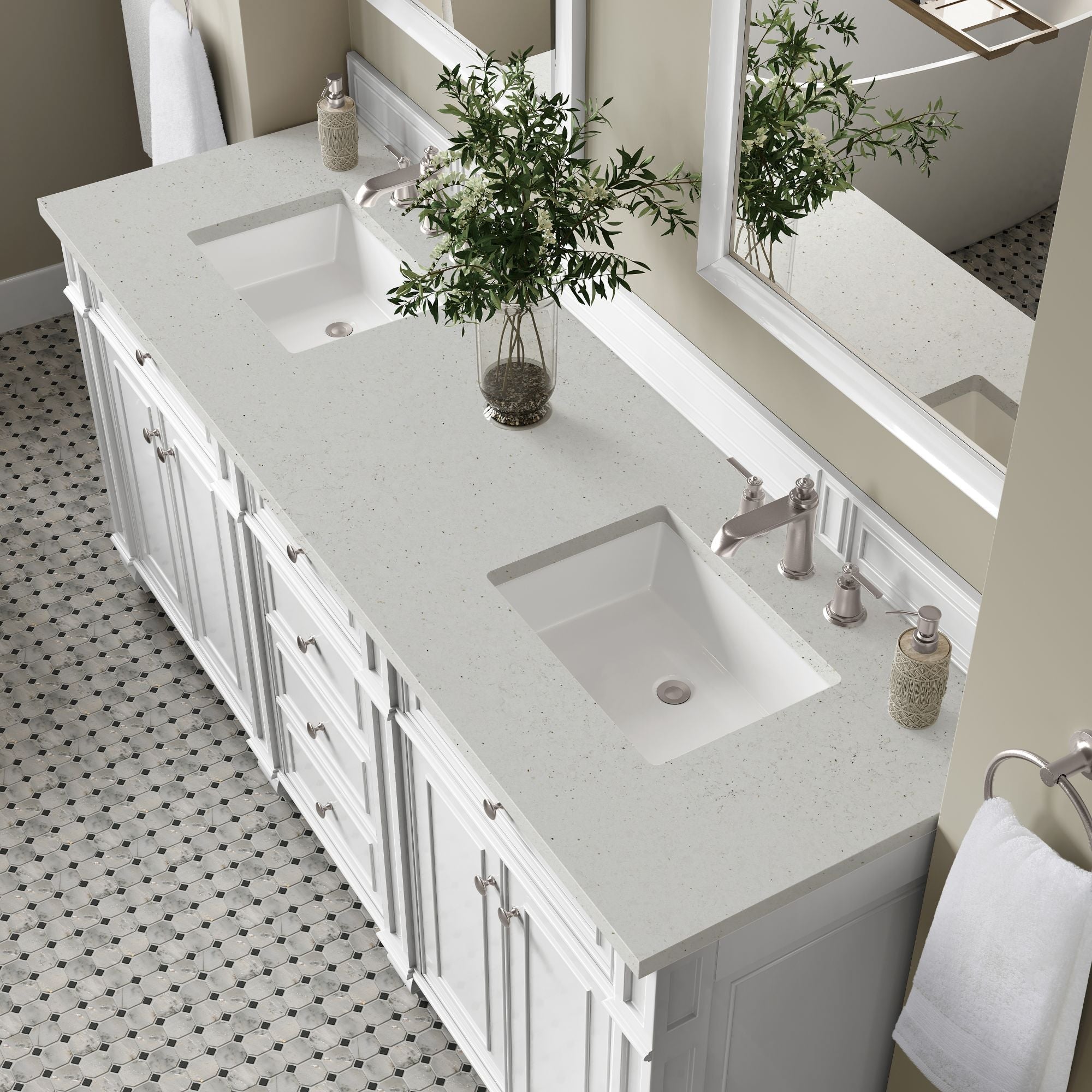 James Martin Bristol 72" Double Bathroom Vanity, Bright White with Lime Delight countertop