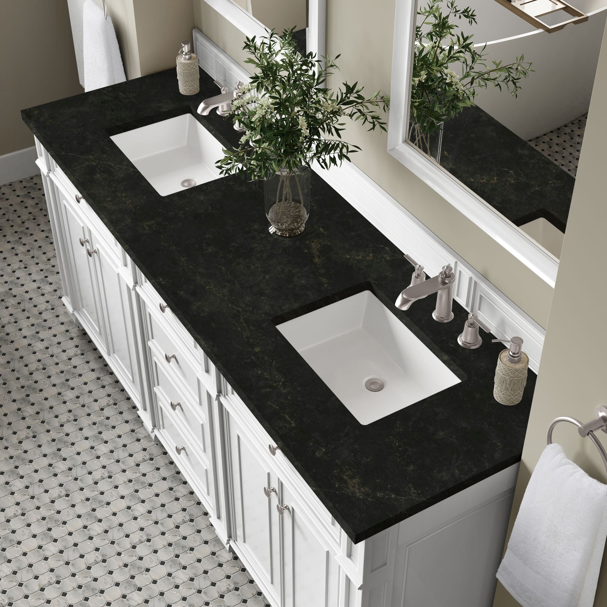 James Martin Bristol 72" Double Bathroom Vanity, Bright White with Phantome countertop