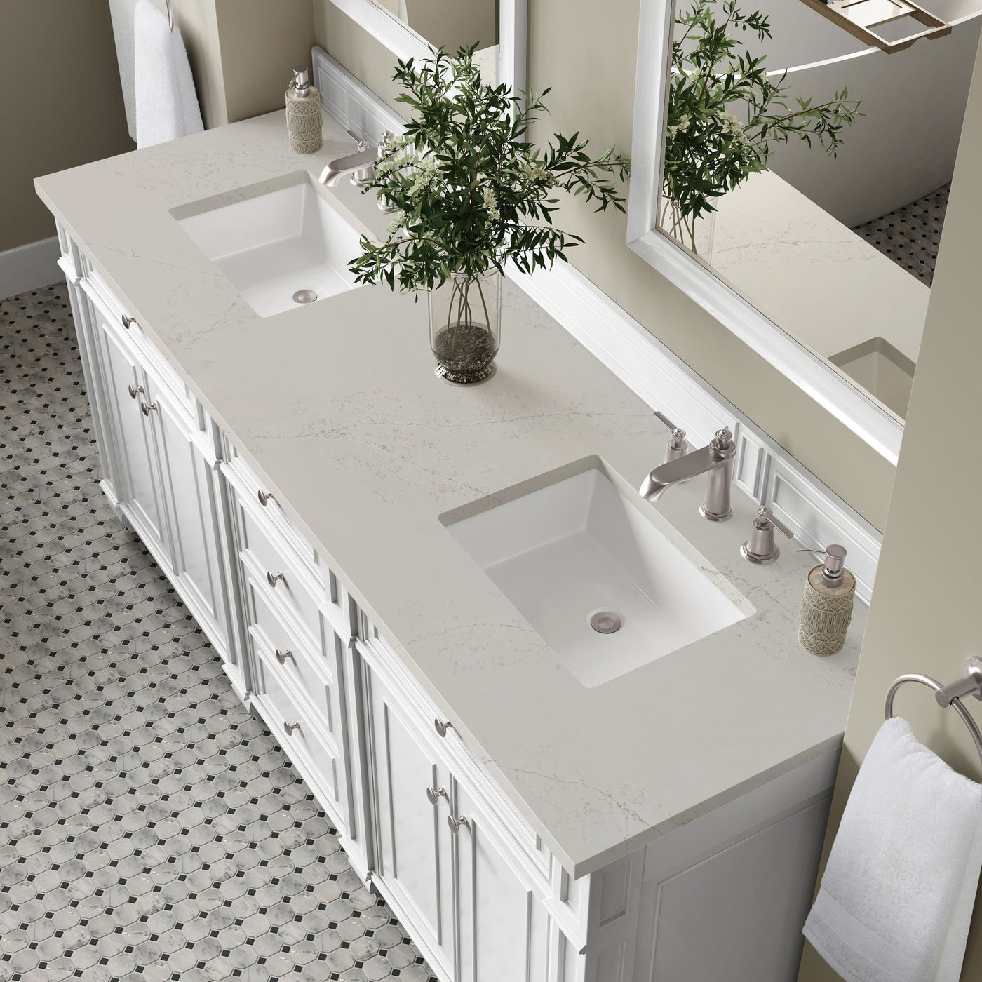 James Martin Bristol 72" Double Bathroom Vanity, Bright White with Siberian countertop