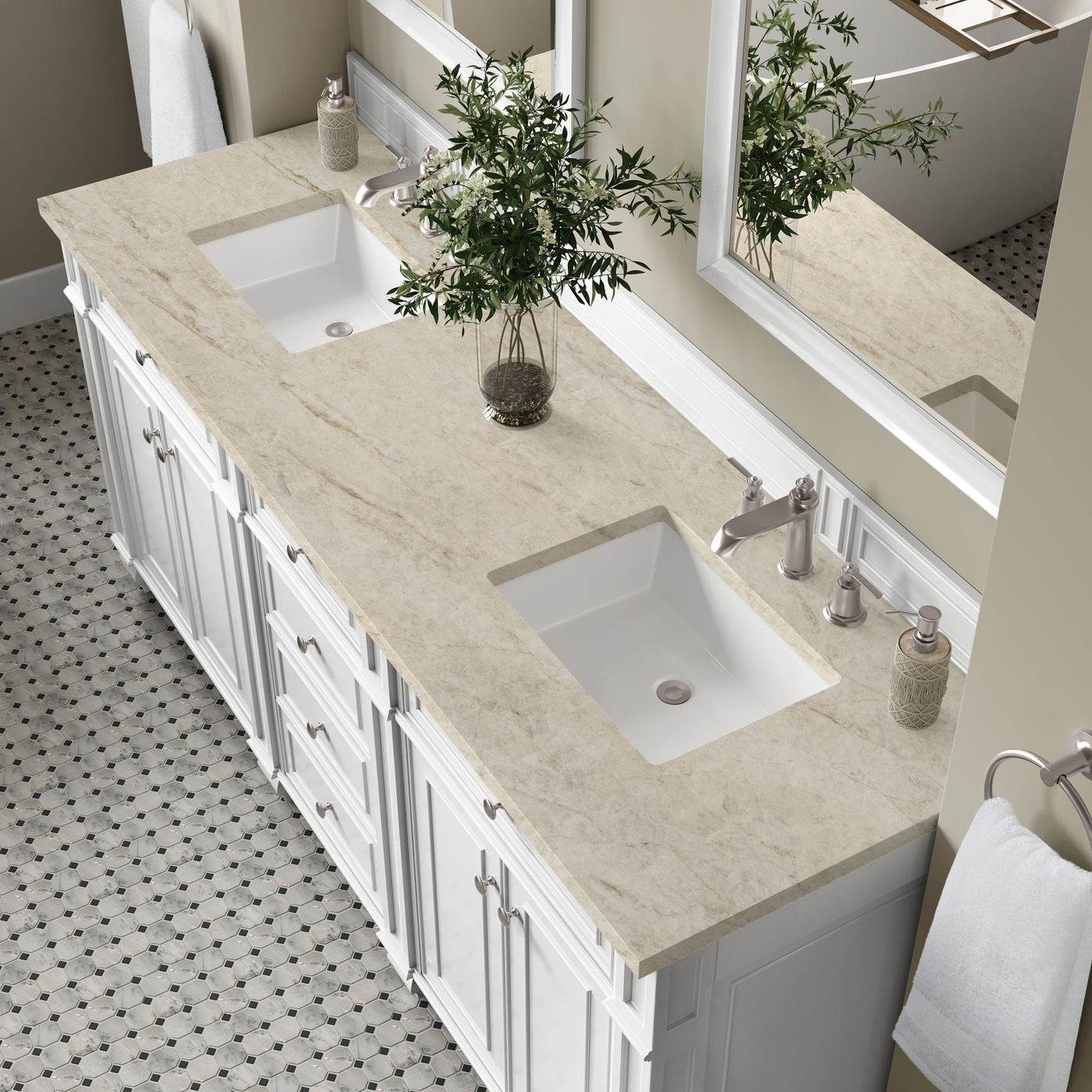 James Martin Bristol 72" Double Bathroom Vanity, Bright White with Tajnar countertop