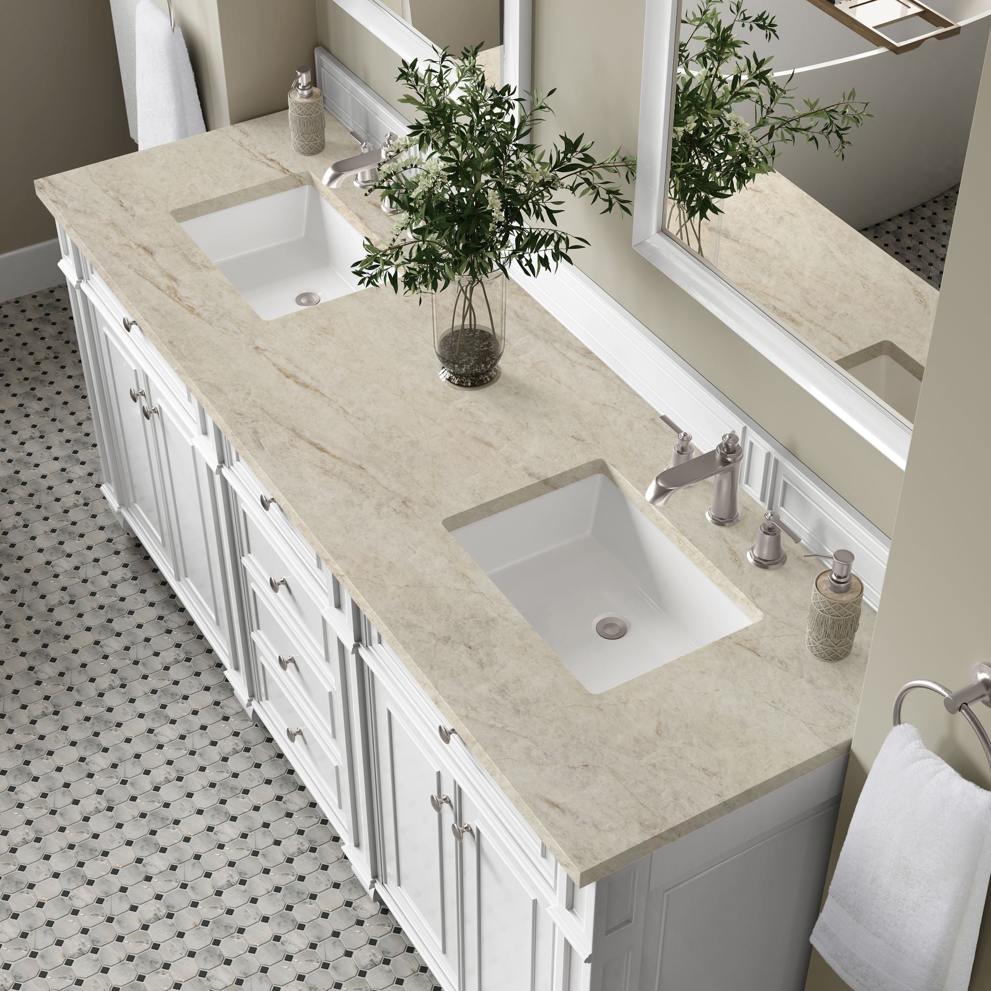 James Martin Bristol 72" Double Bathroom Vanity, Bright White with Tajnar countertop