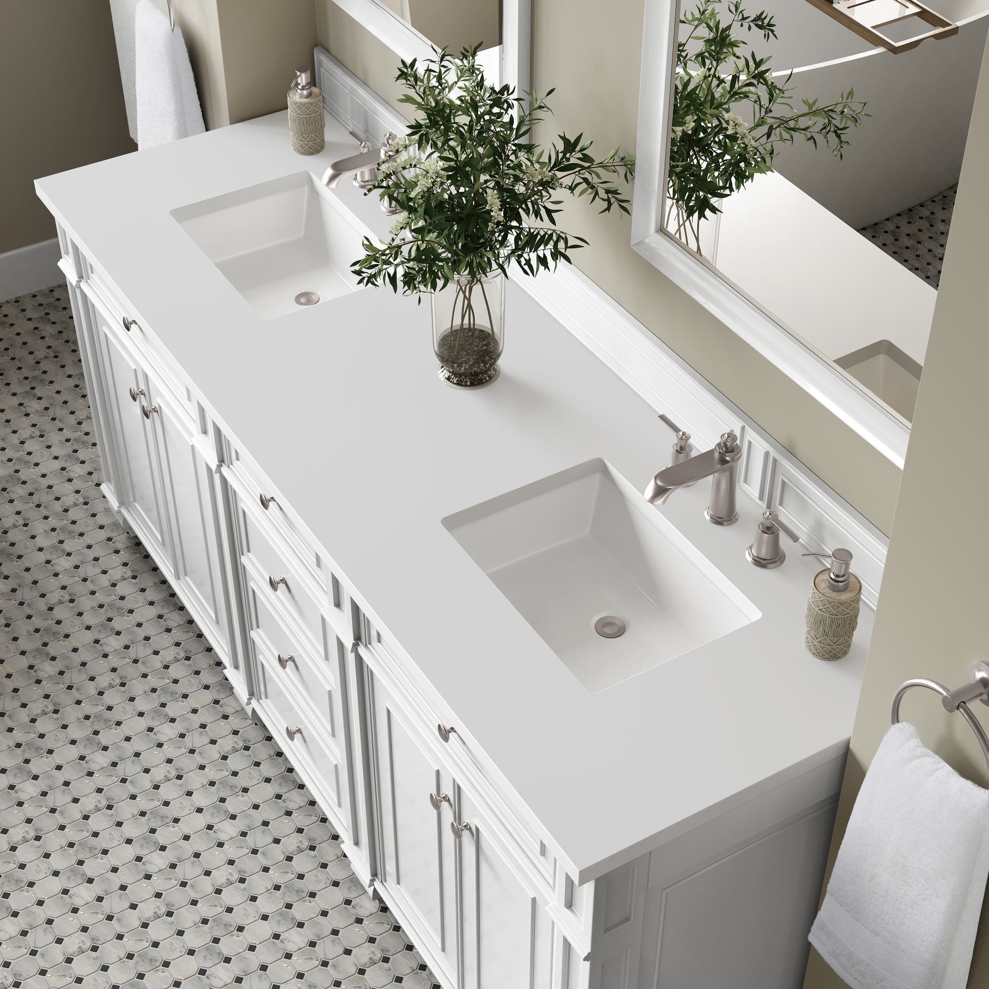 James Martin Bristol 72" Double Bathroom Vanity, Bright White with White Zeus countertop