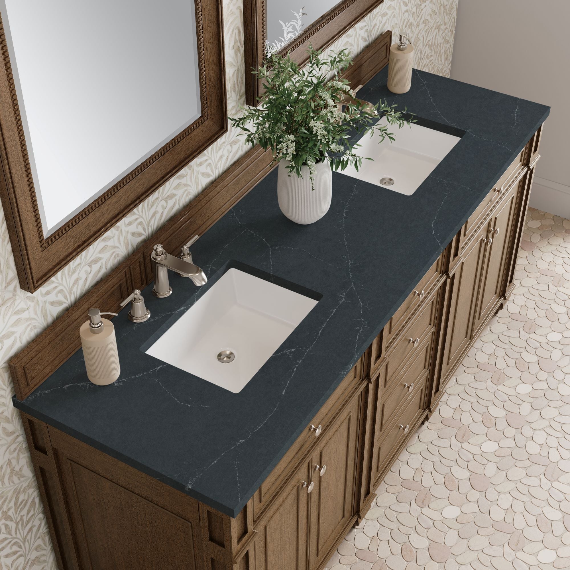 James Martin Bristol 72" Double Bathroom Vanity, Saddle Brown with Charcoal Soapstone countertop