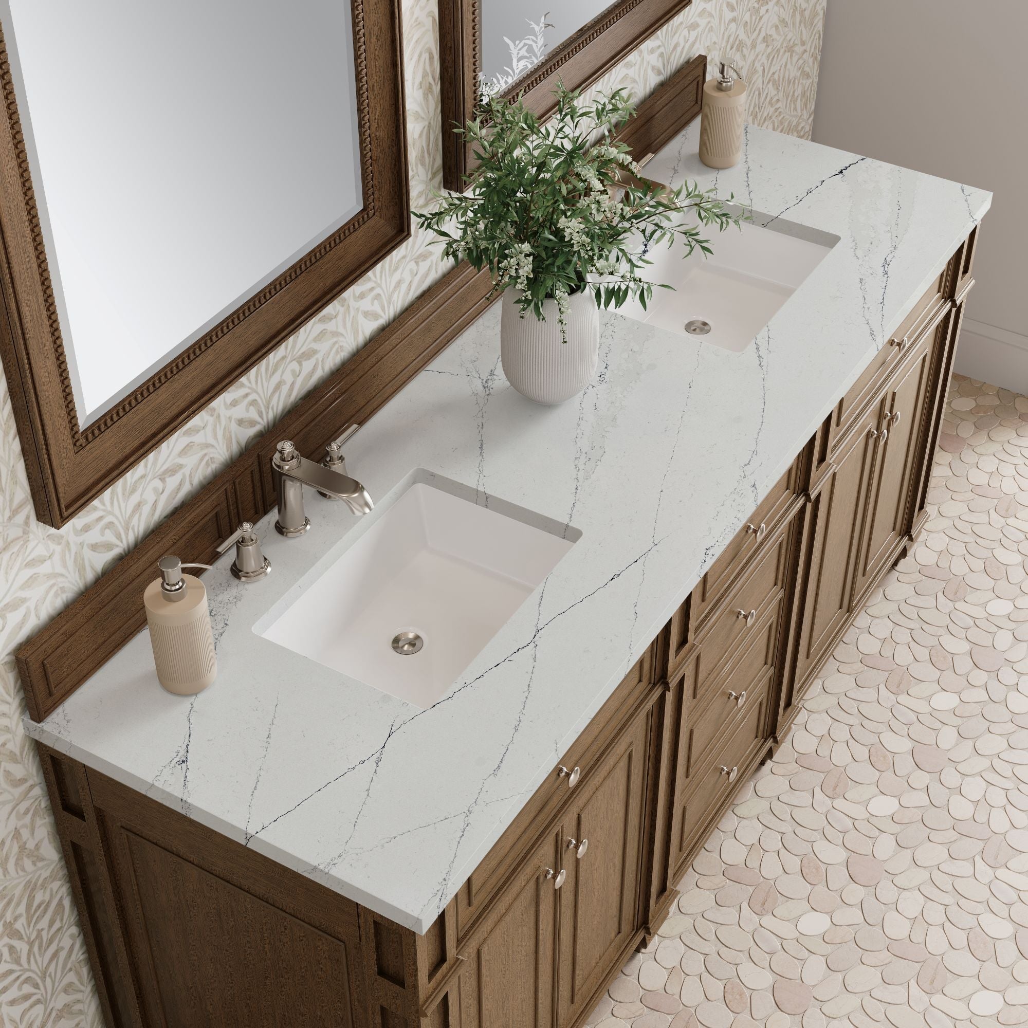 James Martin Bristol 72" Double Bathroom Vanity, Saddle Brown with Ethereal Noctis countertop