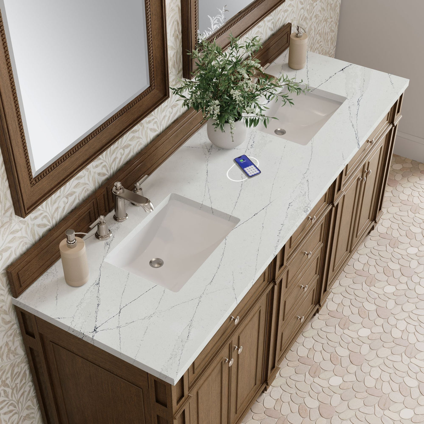 James Martin Bristol 72" Double Bathroom Vanity, Saddle Brown with Ethereal Noctis (FreePower) countertop