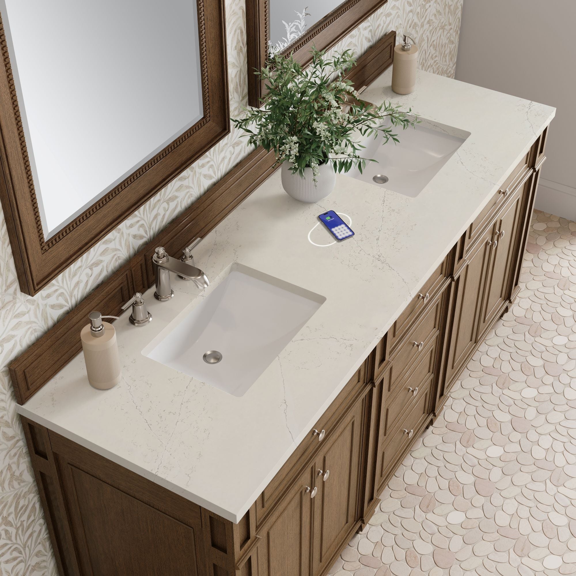 James Martin Bristol 72" Double Bathroom Vanity, Saddle Brown with Siberian (FreePower) countertop