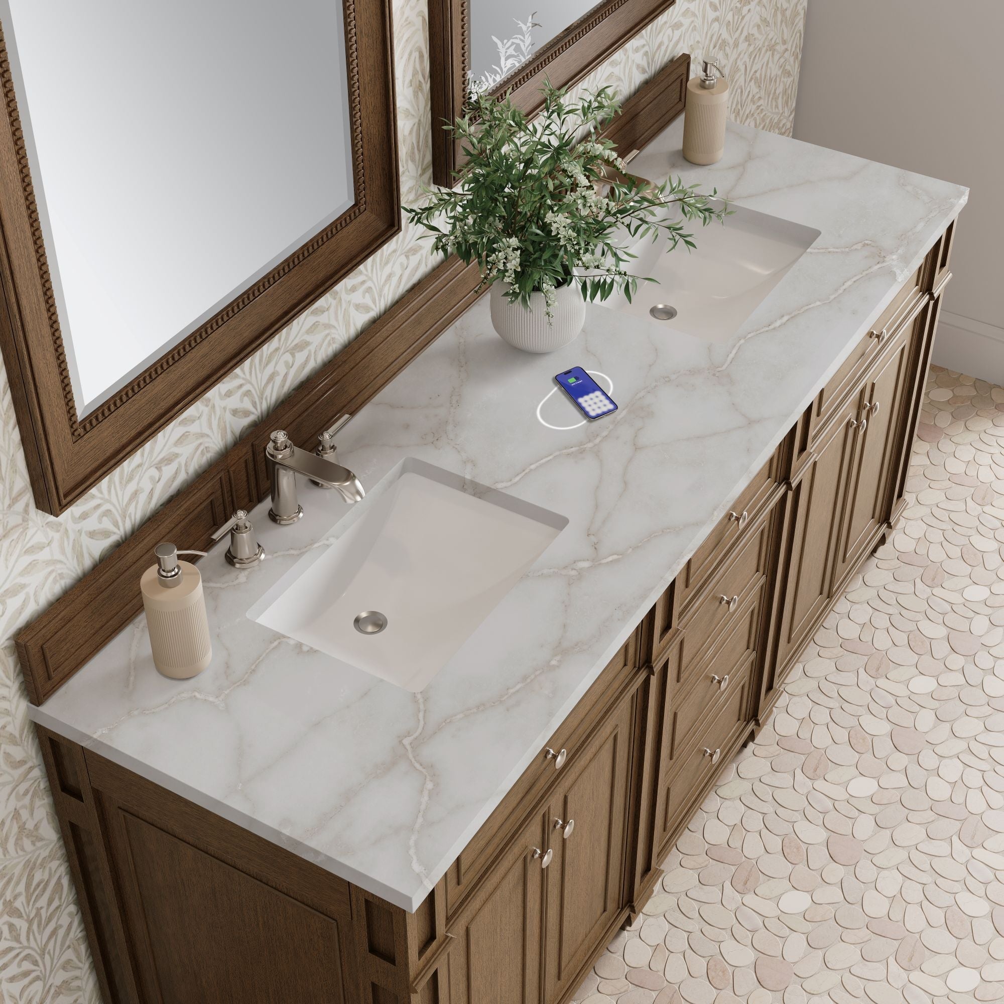James Martin Bristol 72" Double Bathroom Vanity, Saddle Brown with Victorian Silver (FreePower) countertop