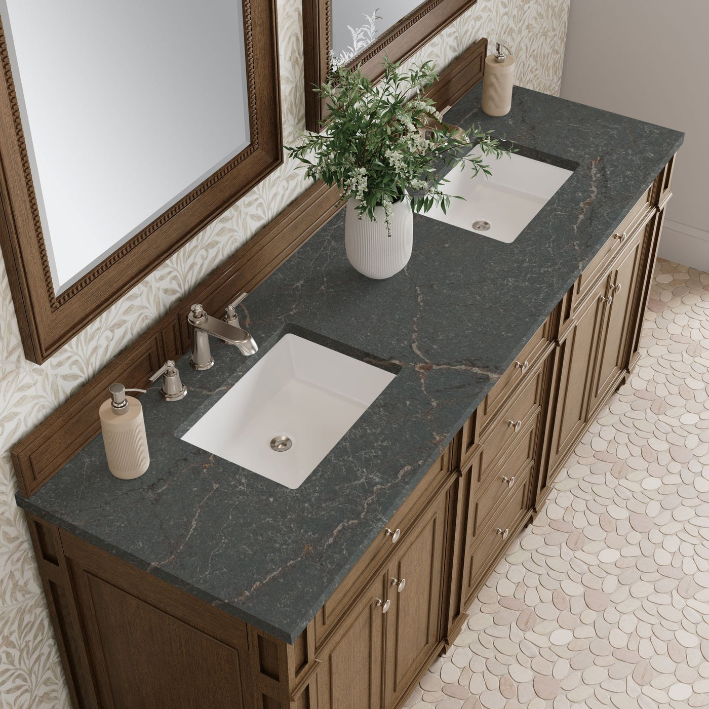 James Martin Bristol 72" Double Bathroom Vanity, Saddle Brown with Parisien Bleu countertop