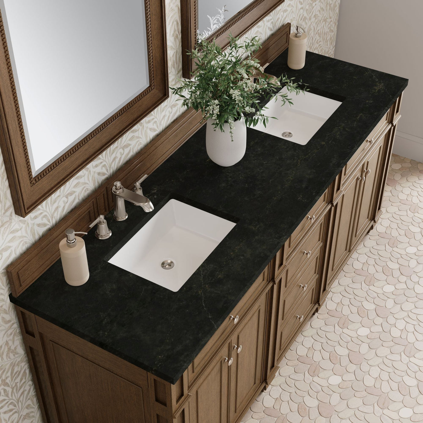 James Martin Bristol 72" Double Bathroom Vanity, Saddle Brown with Phantome countertop