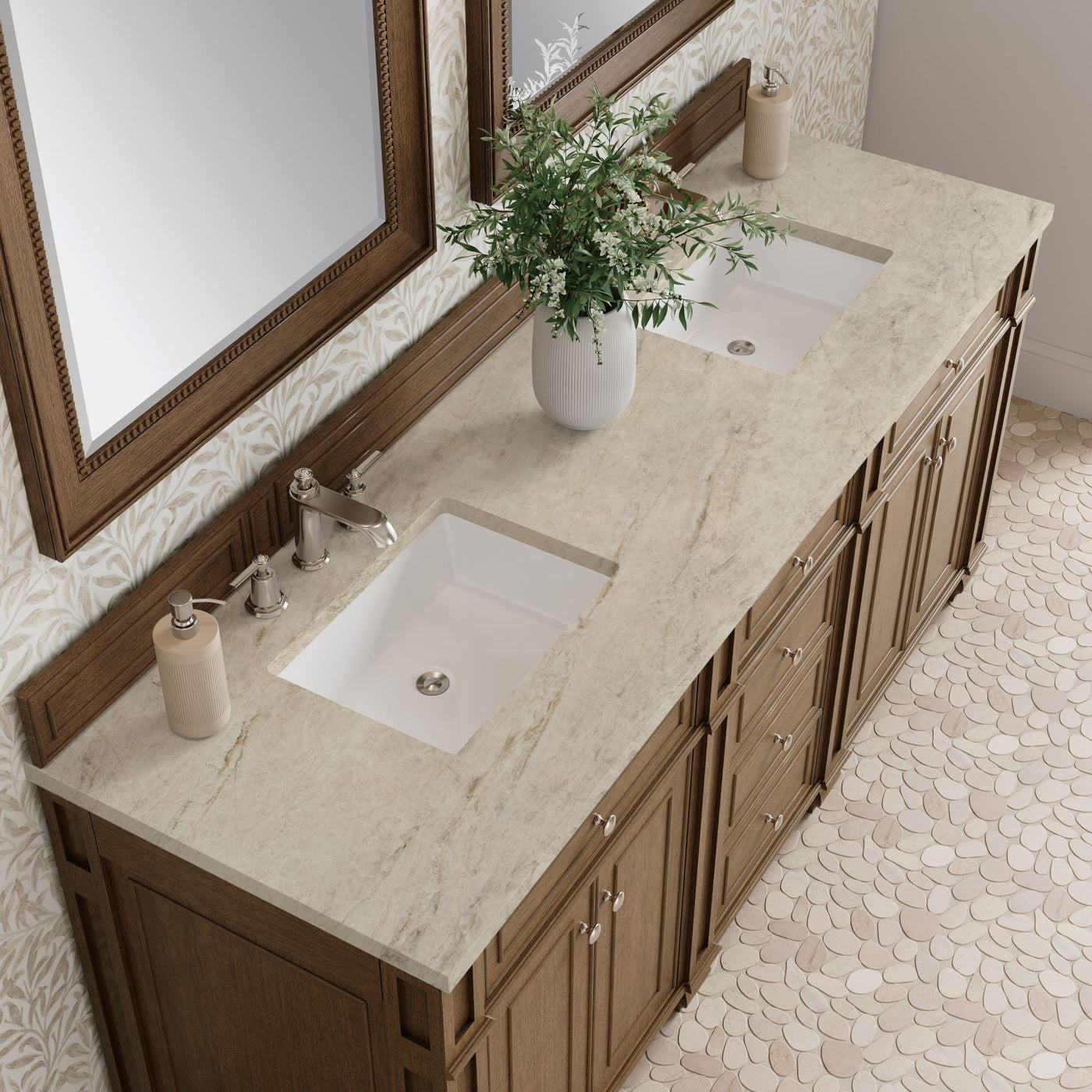 James Martin Bristol 72" Double Bathroom Vanity, Saddle Brown with Tajnar countertop