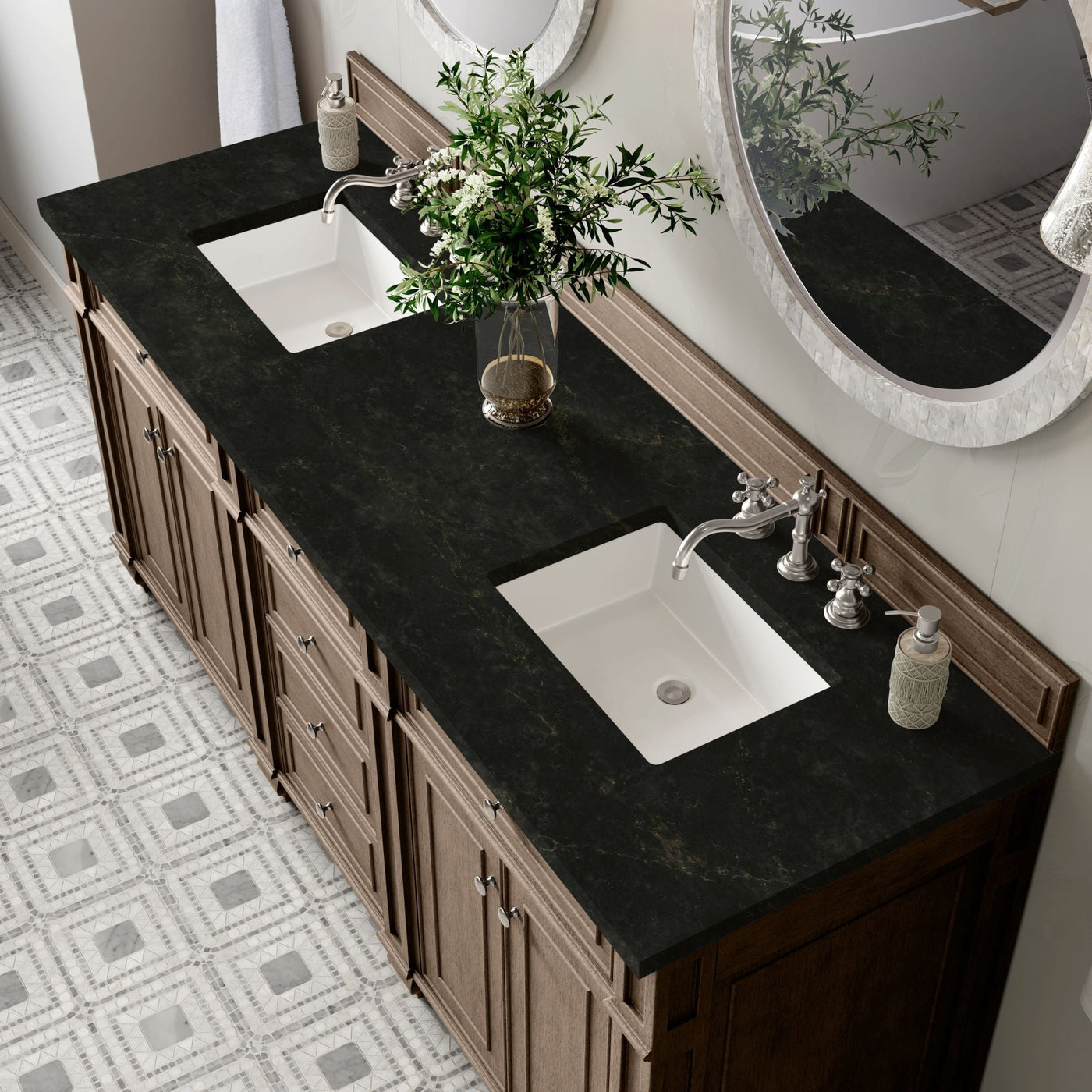 James Martin Bristol 72" Double Bathroom Vanity, Whitewashed Walnut with Phantome countertop