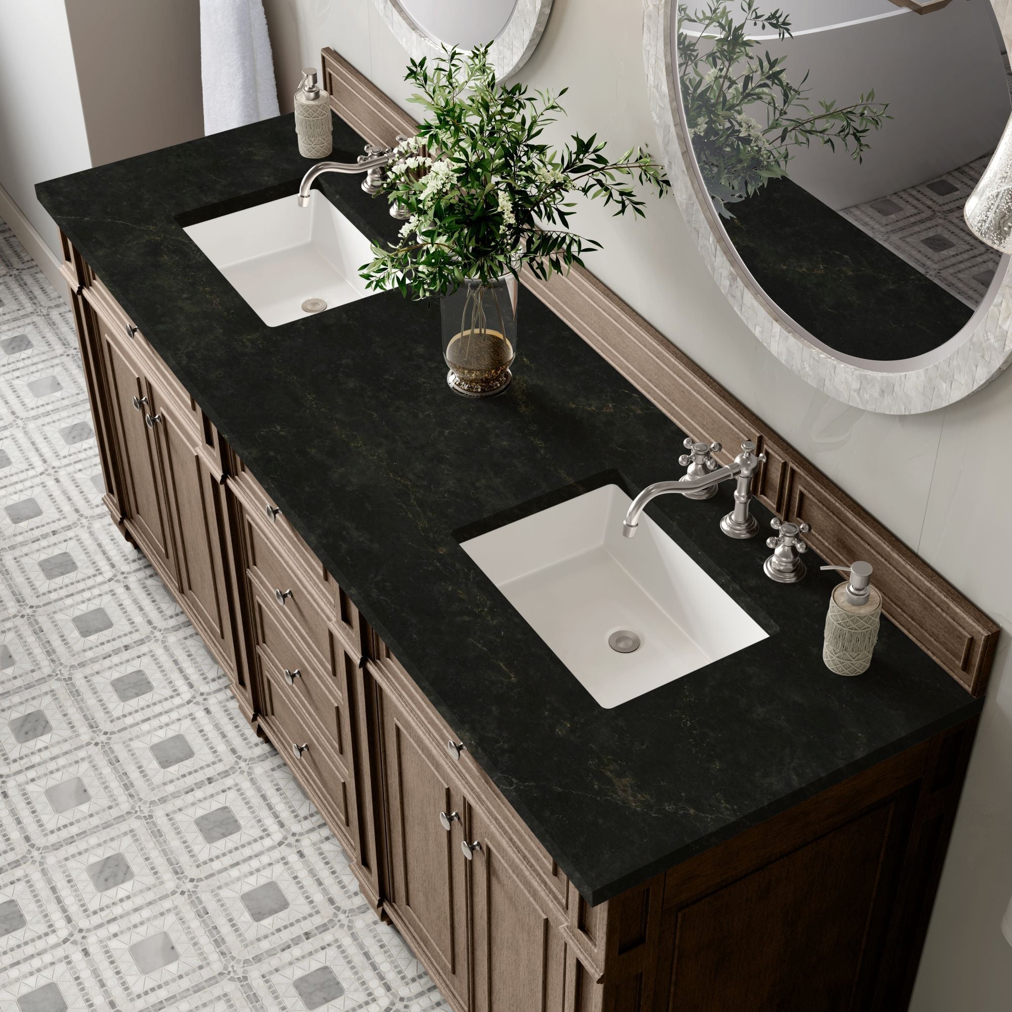 James Martin Bristol 72" Double Bathroom Vanity, Whitewashed Walnut with Phantome countertop