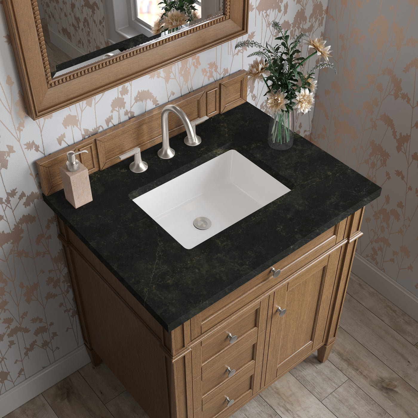 James Martin Brittany 30" Single Bathroom Vanity, Saddle Brown with Phantome countertop