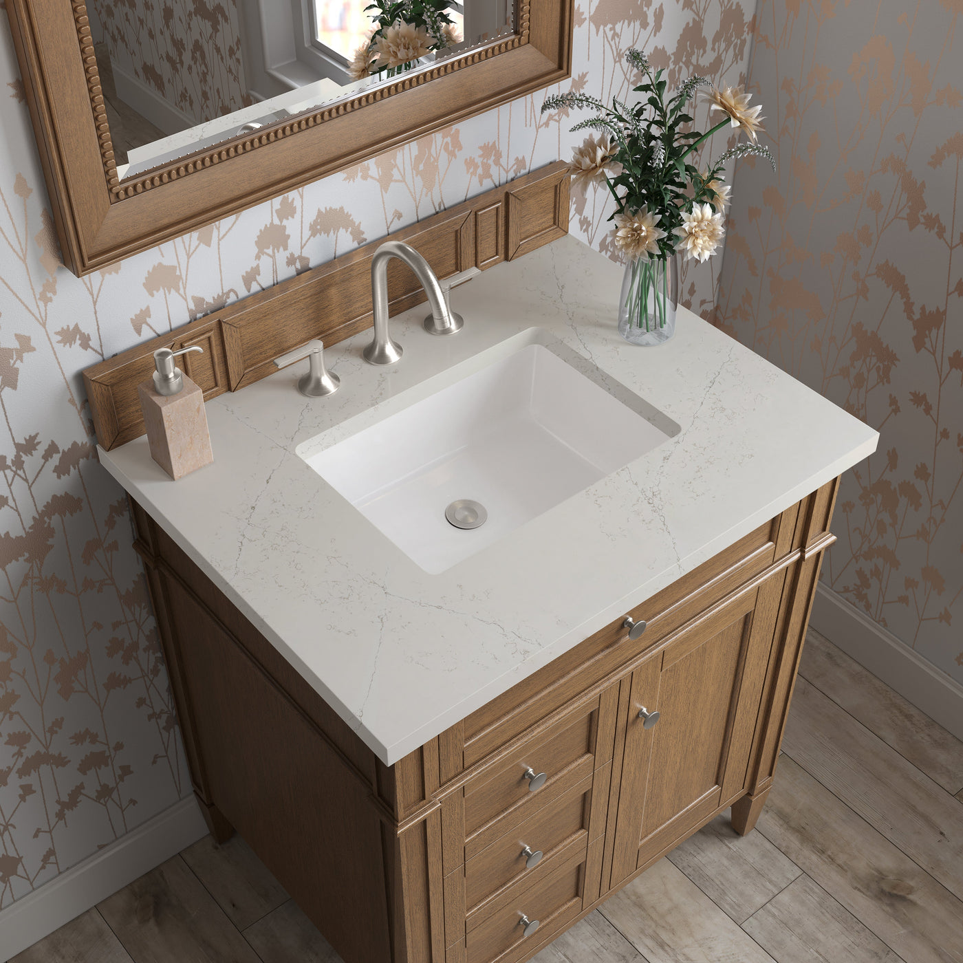 James Martin Brittany 30" Single Bathroom Vanity, Saddle Brown with Siberian countertop