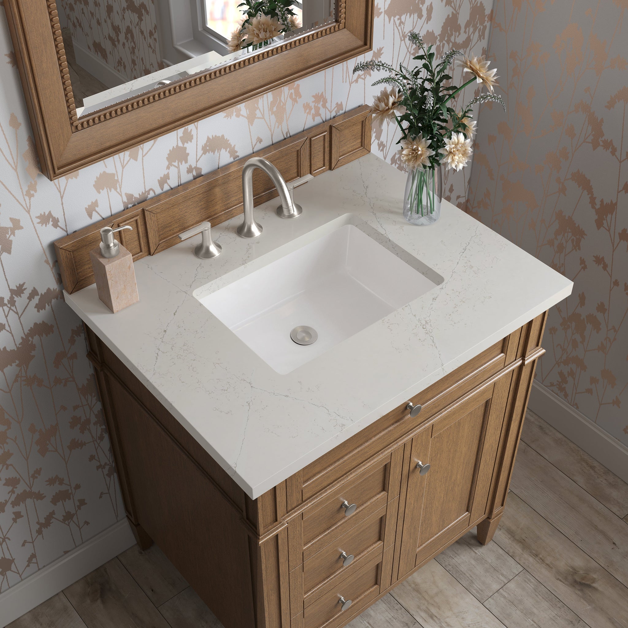 James Martin Brittany 30" Single Bathroom Vanity, Saddle Brown with Siberian countertop