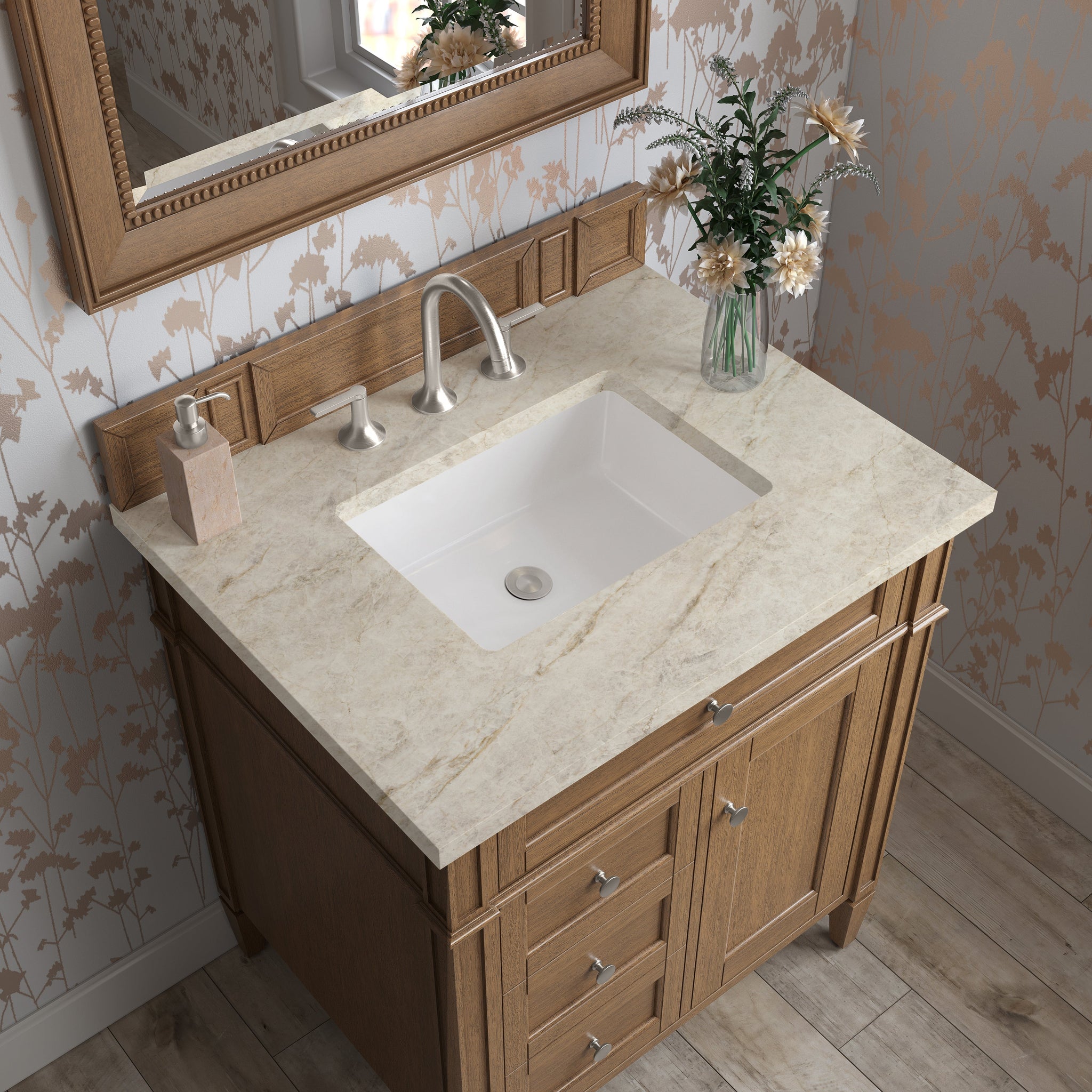 James Martin Brittany 30" Single Bathroom Vanity, Saddle Brown with Tajnar countertop