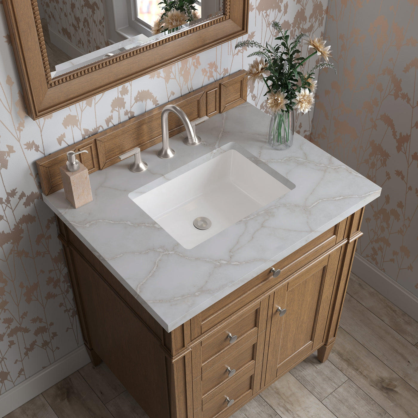 James Martin Brittany 30" Single Bathroom Vanity, Saddle Brown with Victorian Silver countertop