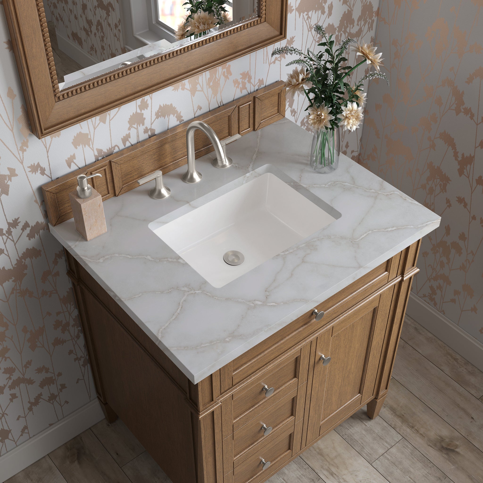 James Martin Brittany 30" Single Bathroom Vanity, Saddle Brown with Victorian Silver countertop