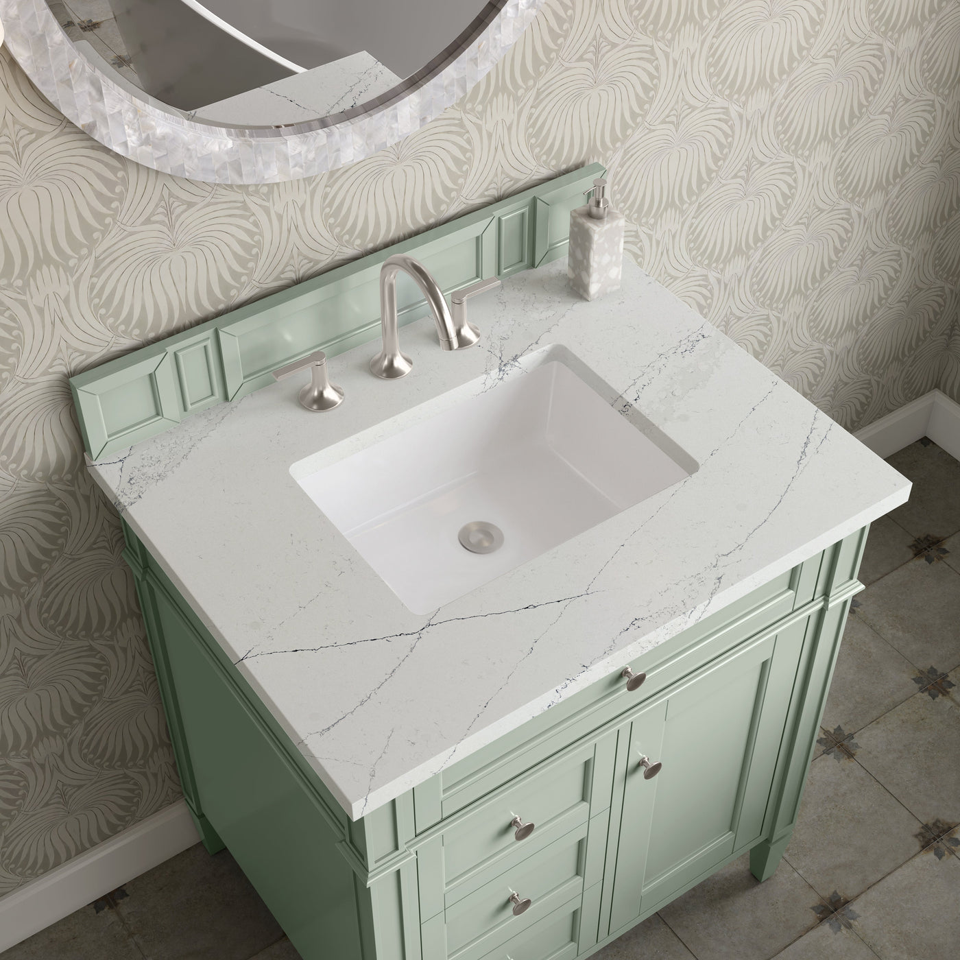 James Martin Brittany 30" Single Bathroom Vanity, Sage Green with Ethereal Noctis countertop