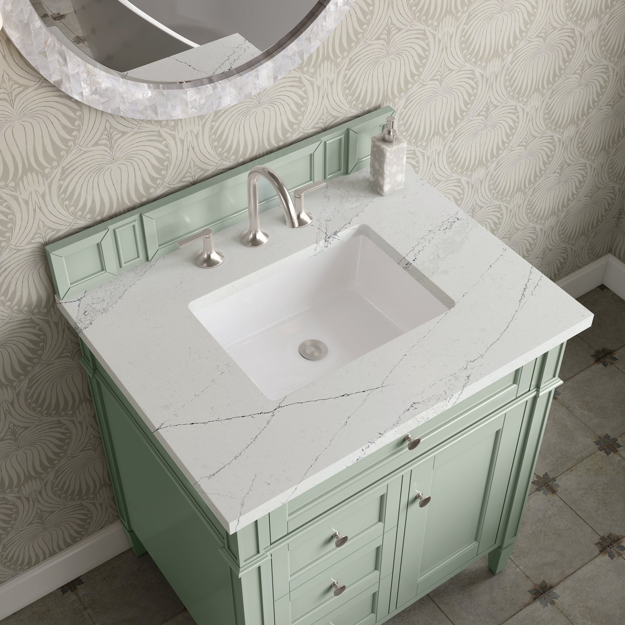 James Martin Brittany 30" Single Bathroom Vanity, Sage Green with Ethereal Noctis countertop