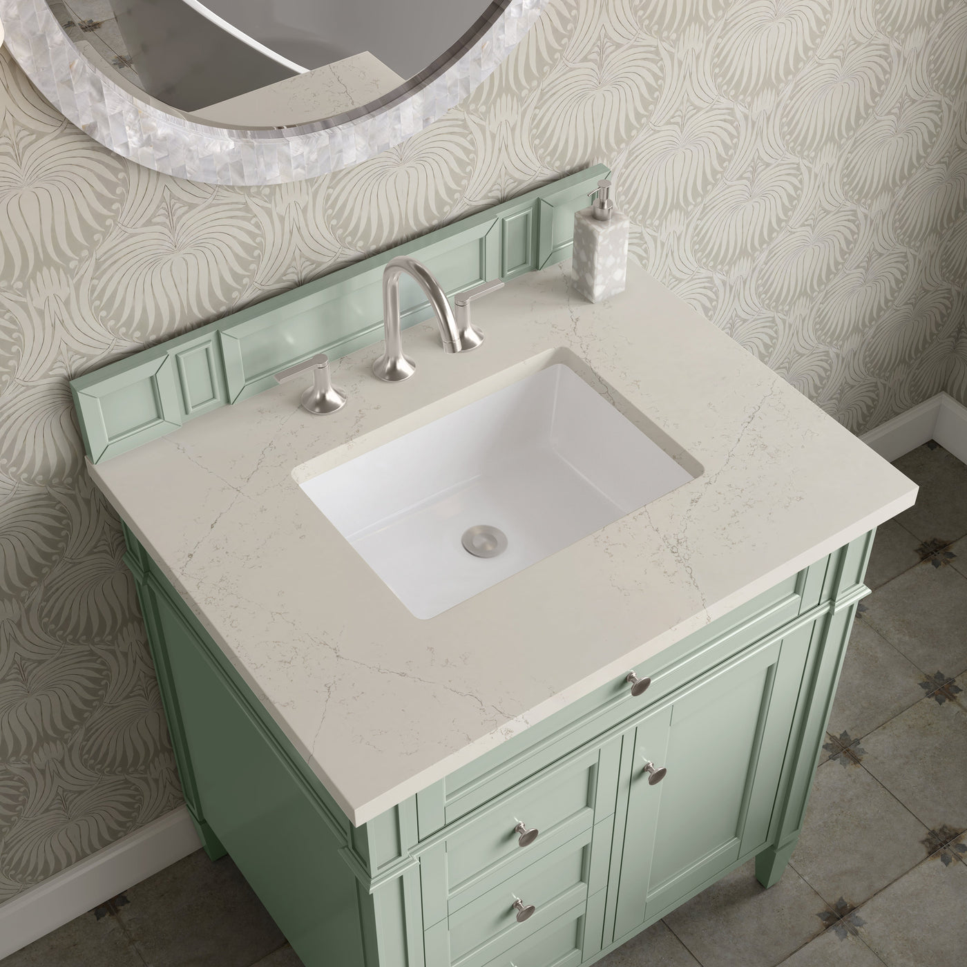 James Martin Brittany 30" Single Bathroom Vanity, Sage Green with Siberian countertop