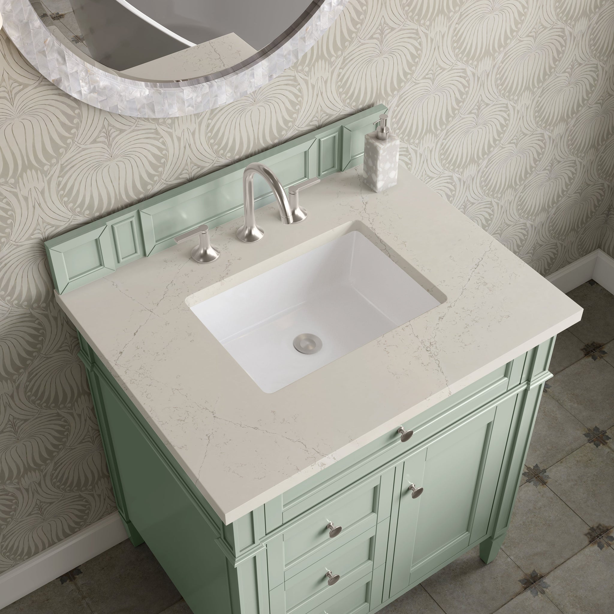 James Martin Brittany 30" Single Bathroom Vanity, Sage Green with Siberian countertop