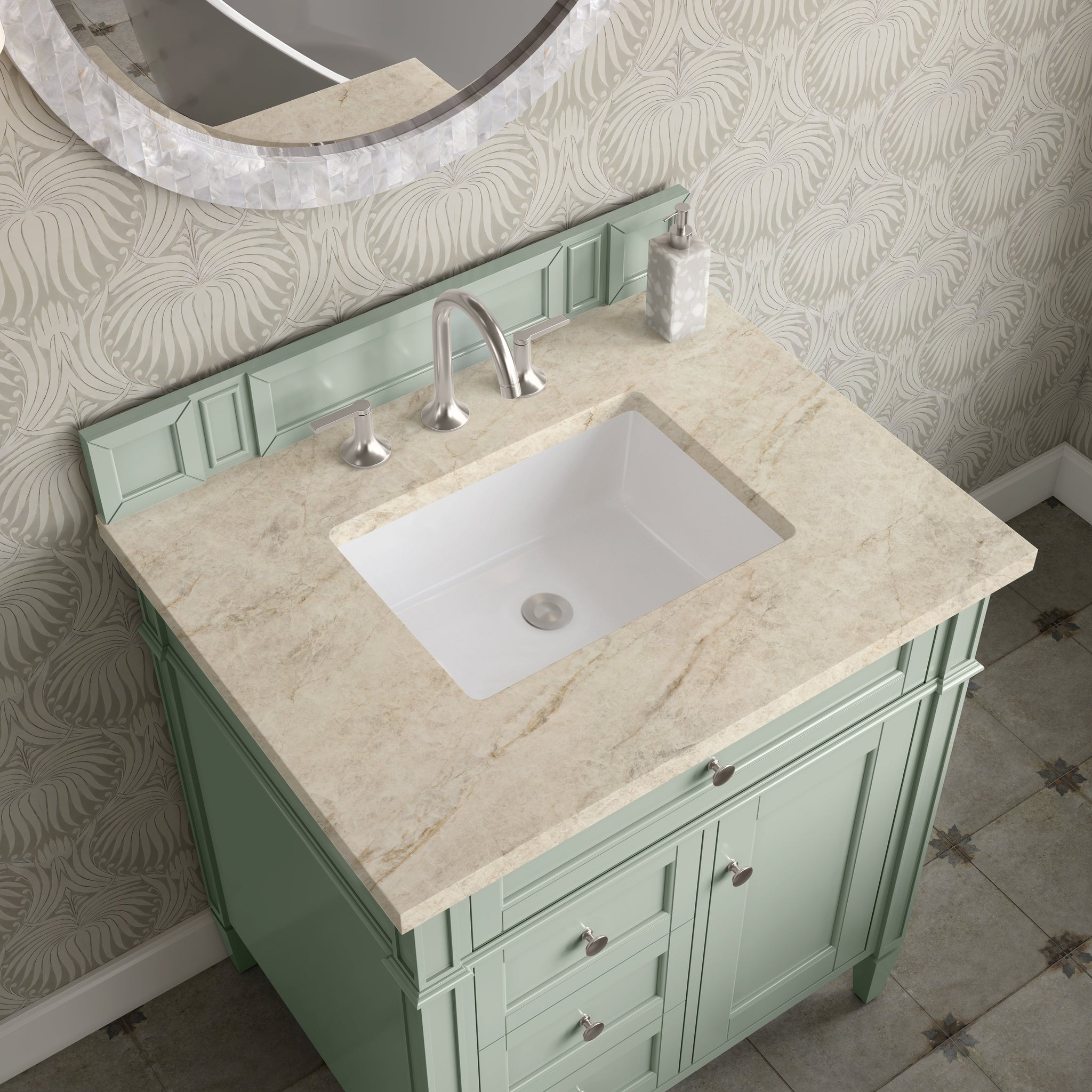 James Martin Brittany 30" Single Bathroom Vanity, Sage Green with Tajnar countertop